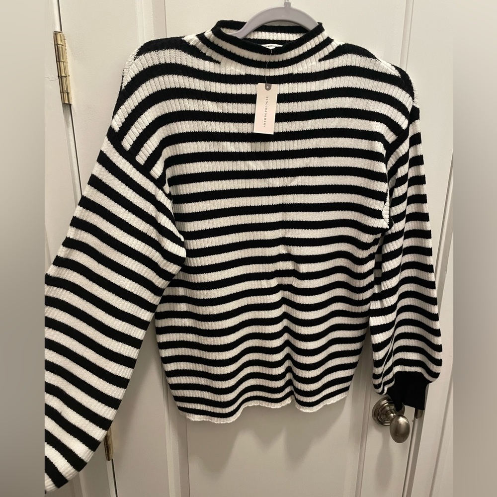 Anthropologie Black and White Striped Ribbed Sweater